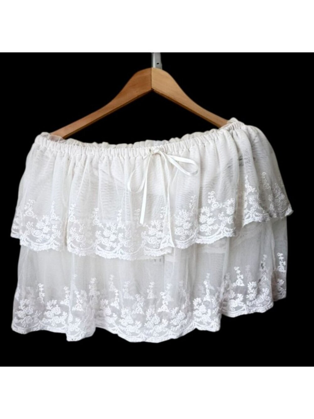 NWT Free People White Lace Tiered Off-Shoulder Crop Top Women's Medium - Picture 4 of 6